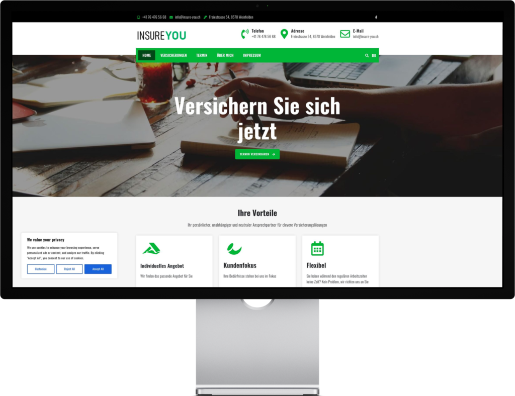 Versicherungs-Website InsureYou mit Terminbuchung